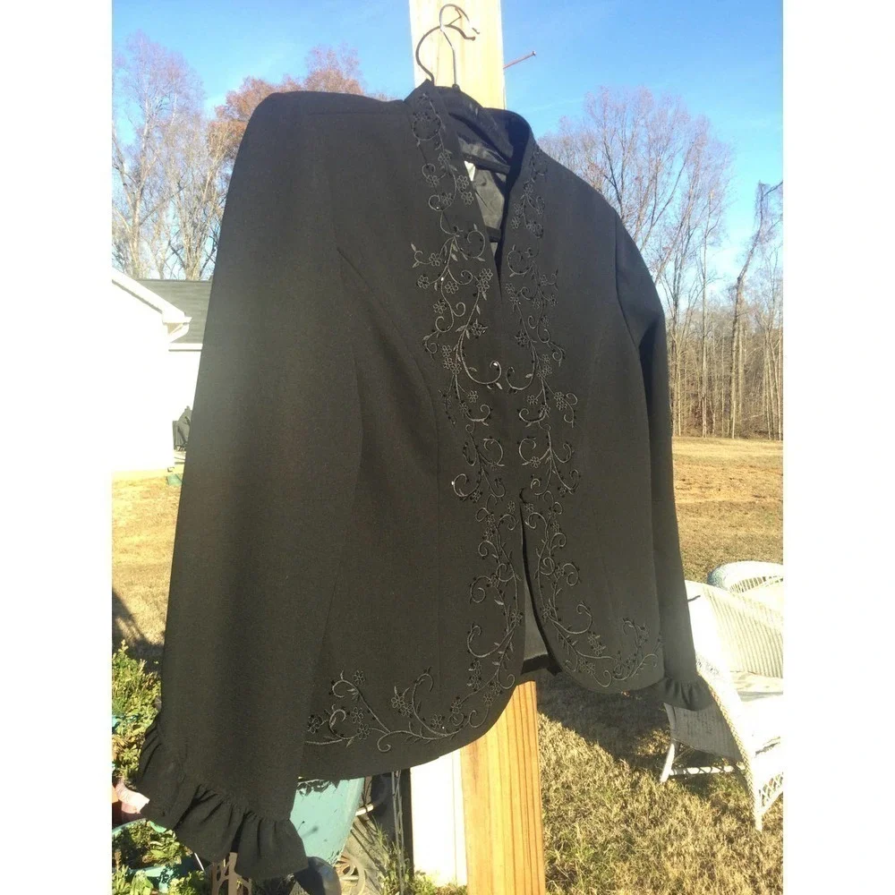 Coldwater creek womens black beaded blazer NEW 10p petite 10‎ ruffle holiday
